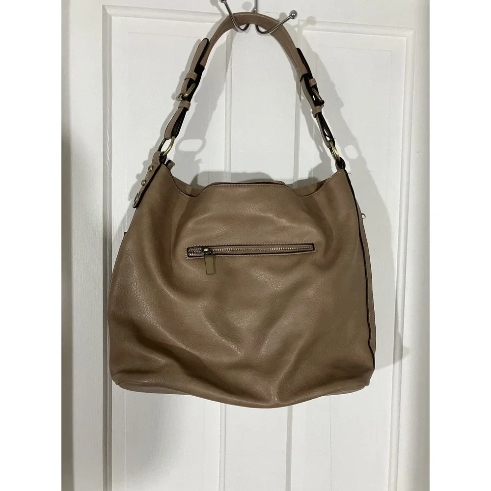 Le Miel Vegan Leather Purse Tote Shoulder Bag Women's Beige Multiple Pockets